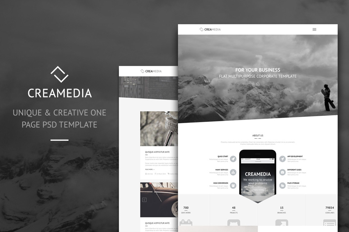 Creamedia One Page PSD Template, a Landing Page Template by valthemes (Photo 1 of 4)
