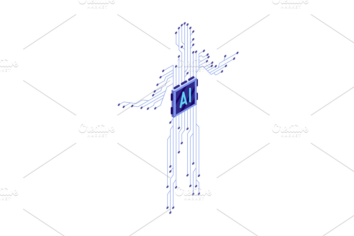 Isometric artificial intelligence, a Technology Illustration by the8monkey