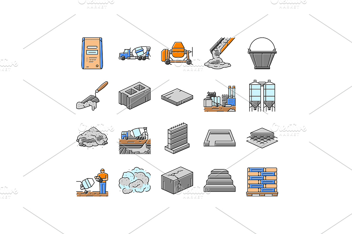 cement concrete construction icons, an Object Illustration by pikepicture