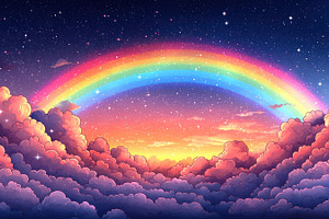 Fantasy night sky with glowing rainbow arch and colorful clouds, a Food & Drink Photo by José Manuel Gelpi