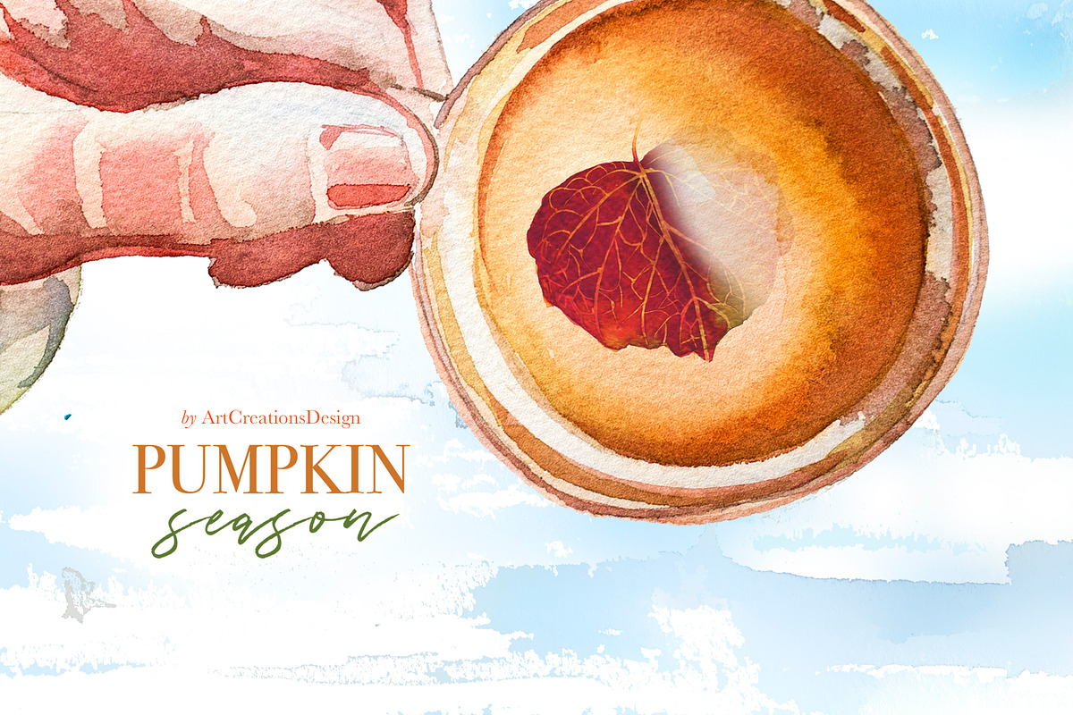 Watercolor Pumpkin Season Clipart, a Seasonal Illustration by ArtCreationsDesign (Photo 7 of 22)