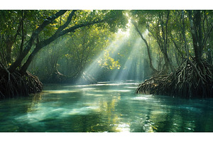 A sunlit mangrove forest with, a Nature Photo by Igor Tichonow