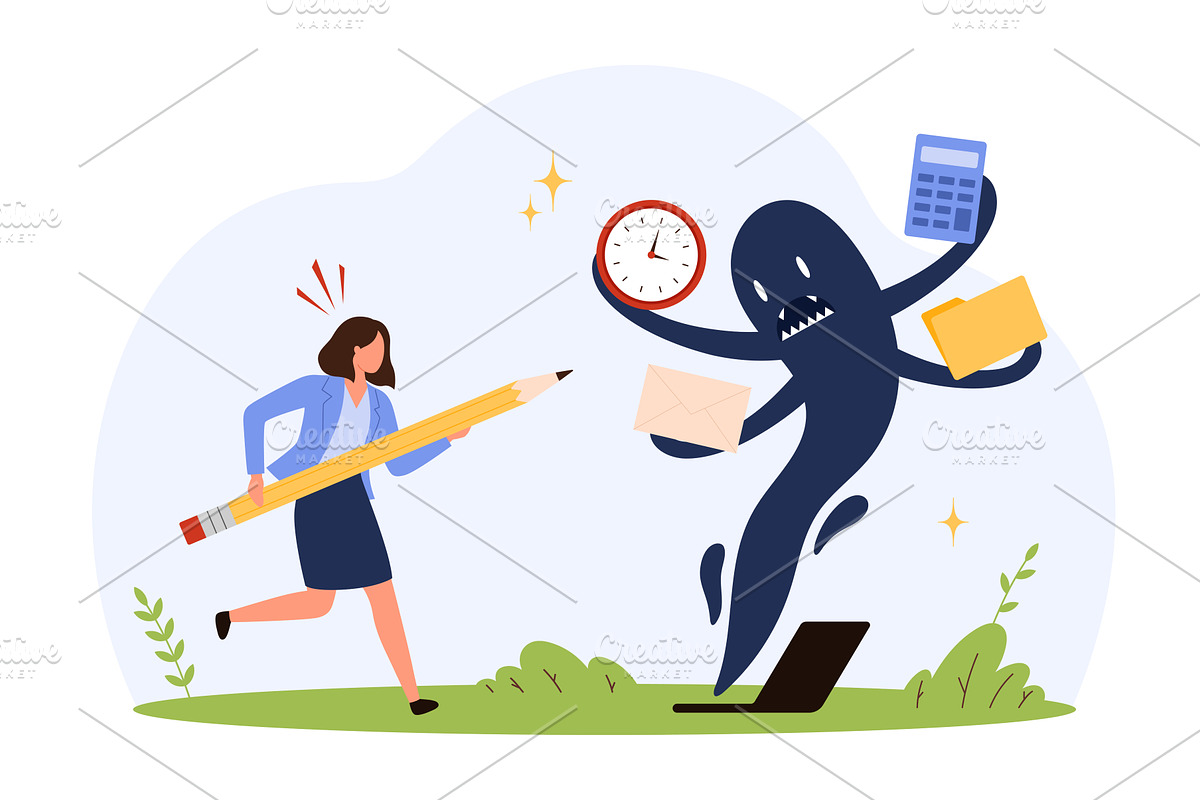 Businesswoman Overwhelmed by, an Object Illustration by Flashvector