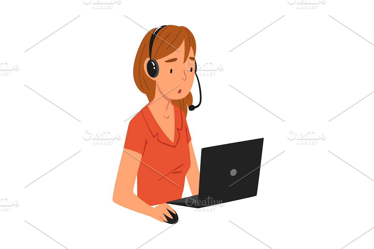 Female Call Center Operator, Online, a Person Illustration by TopVectors