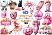 Pink Retro Halloween Clipart Bundle, an Illustration by DreamCafeArt (Thumbnail 1 of 7)
