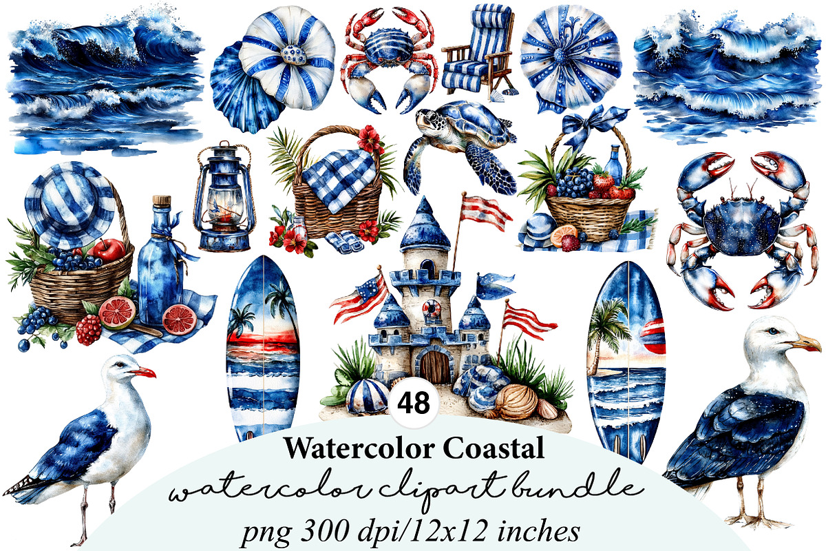 watercolor coastal clipart, an Illustration by GatewayDesign (Photo 1 of 9)