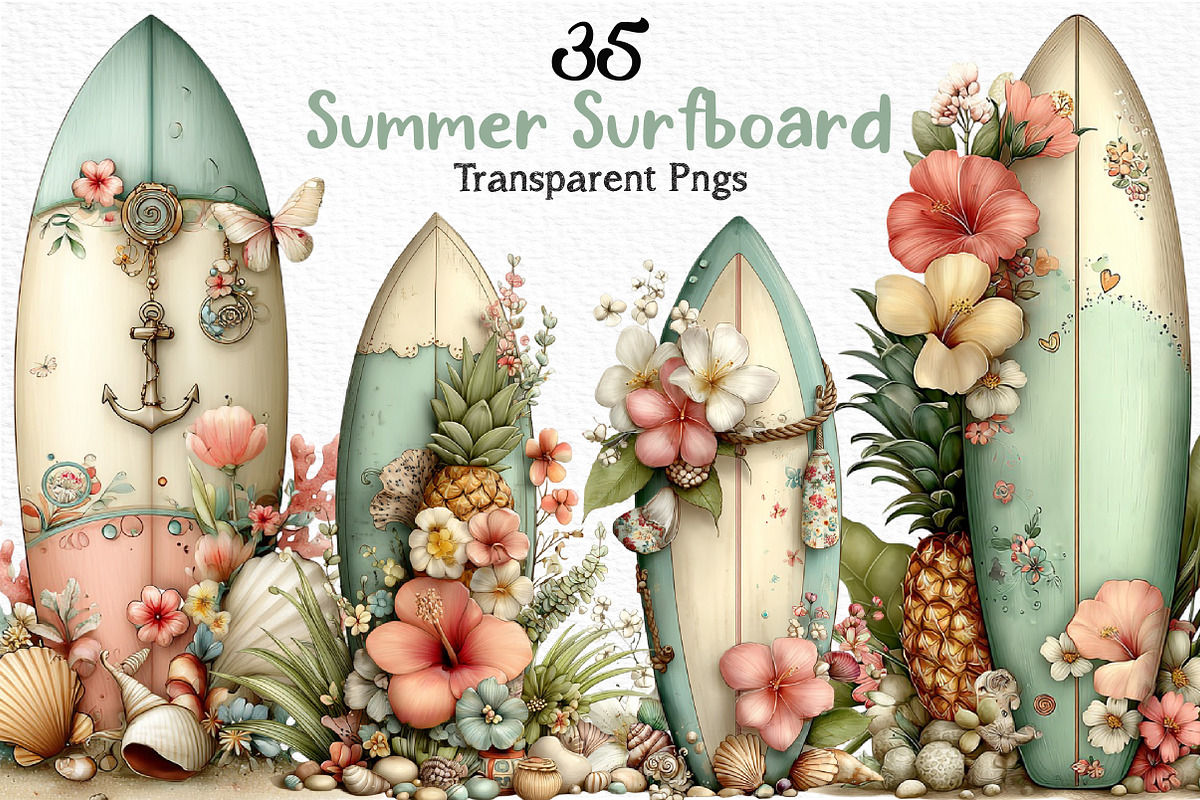 Summer Surfboard Clipart, an Illustration by Craft Nest (Photo 1 of 12)