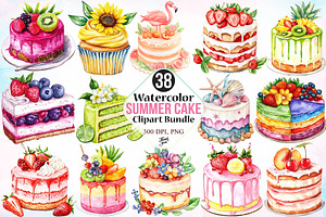 Watercolor Summer Cake Clipart PNG, a Seasonal Illustration by Canvas Craft