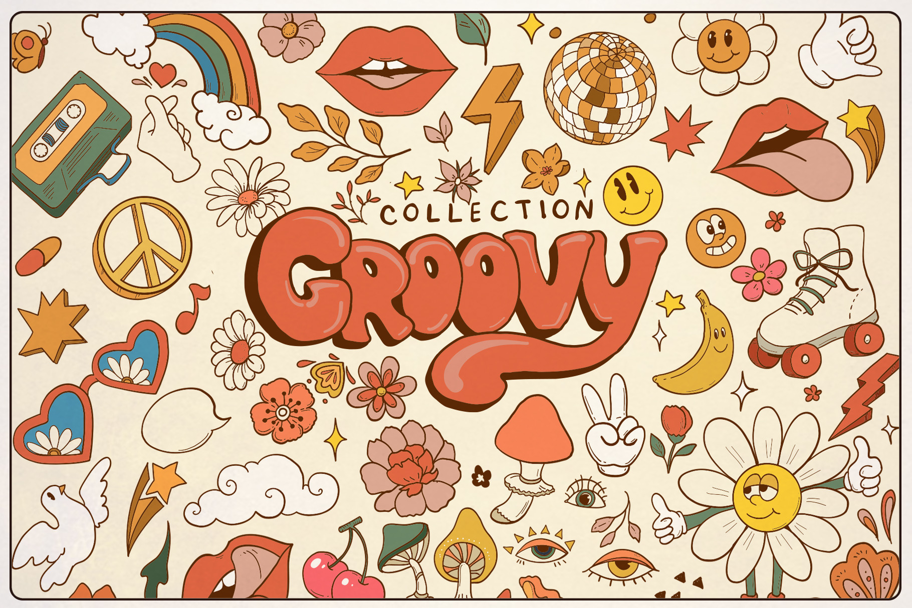 Groovy Retro Collection, an Illustration by Kalina Graphics shop