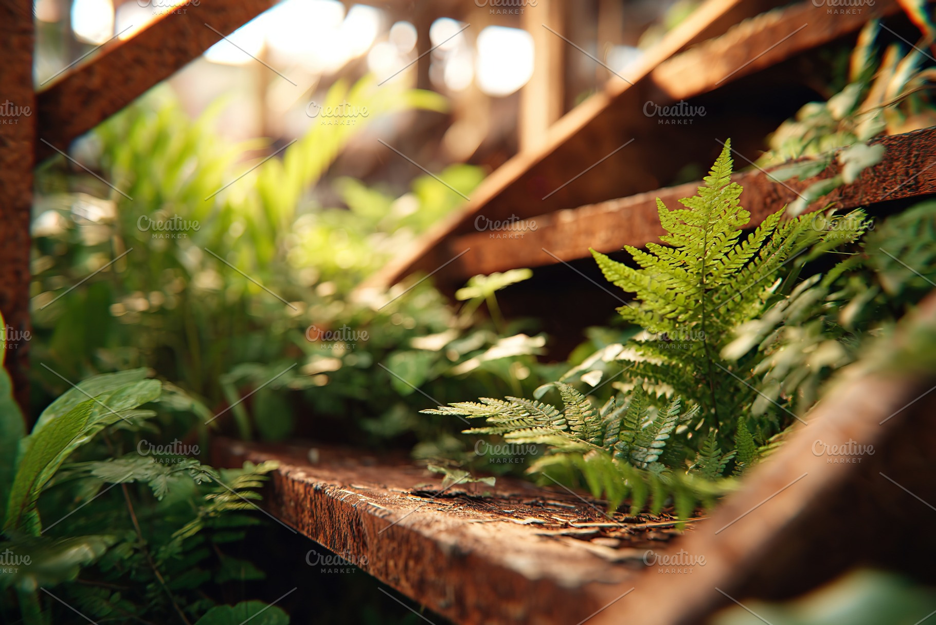 Wild plants thrive on abandoned stairs surrounded by nature's reclaiming touch, a Nature Photo by AlyaAnd