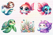 Kawaii Mermaid Clipart, an Illustration by CreationArt (Thumbnail 4 of 5)