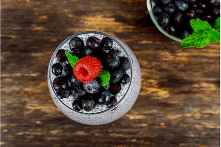 Chia seed pudding with blueberries, a Food & Drink Photo by Ungvar Studio