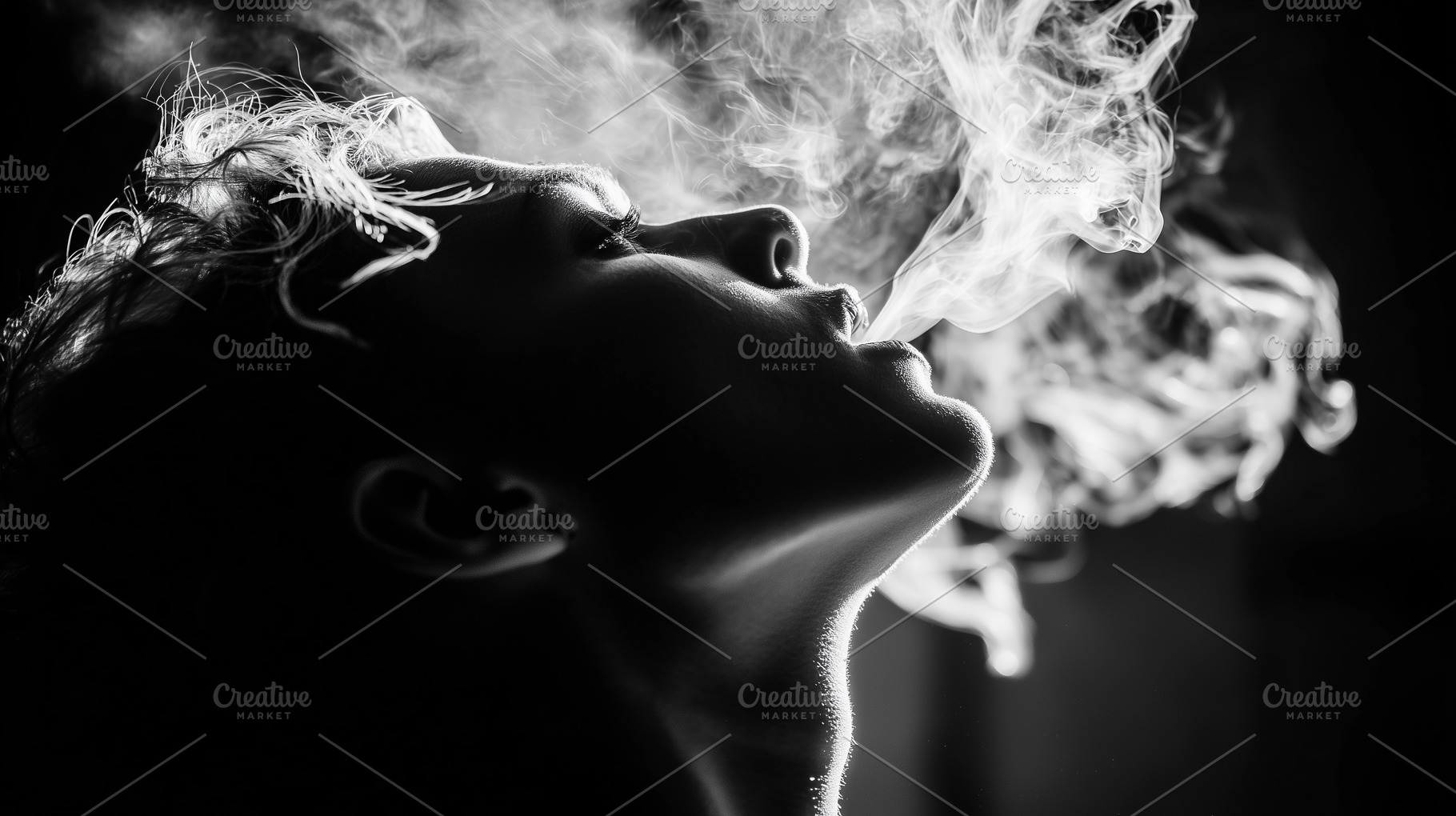 Woman exhales smoke in dramatic side, a Person Photo by MistyDay