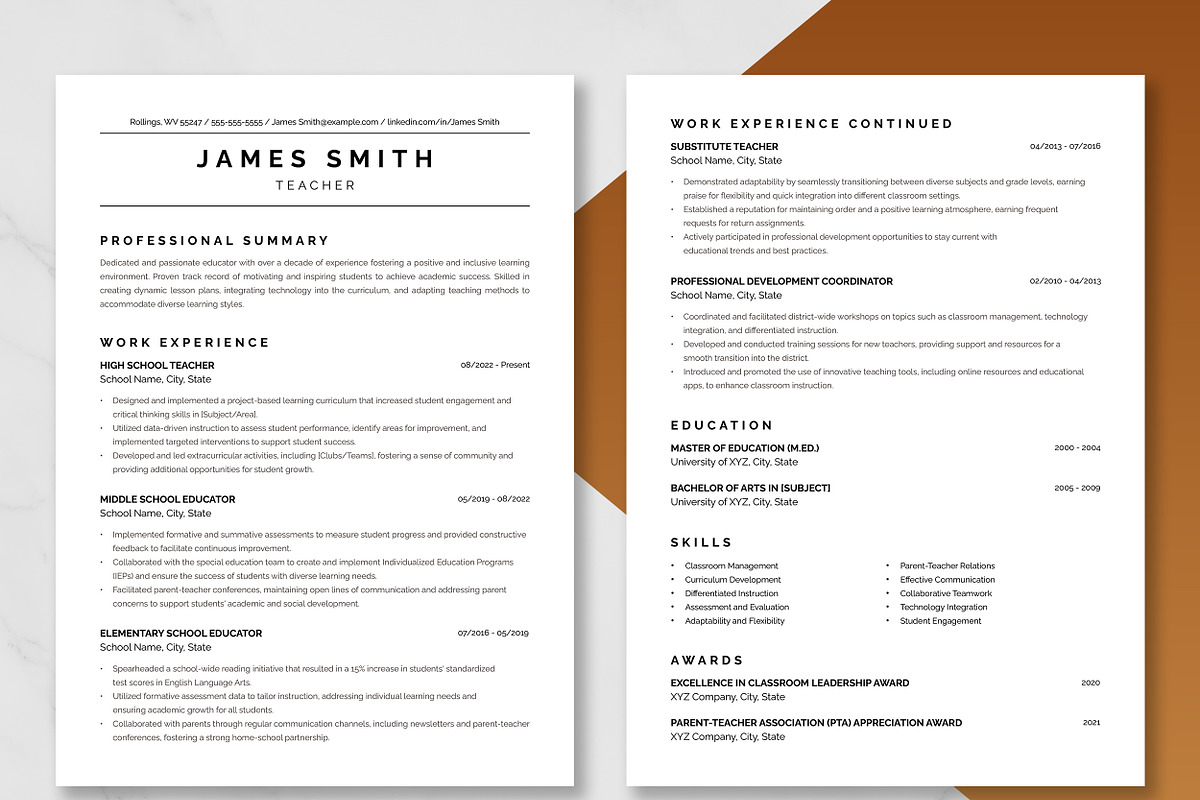 Teacher Resume Template, a Resume Template by ResumeInventor (Photo 3 of 9)