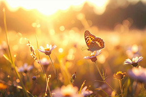 Butterfly on Wildflowers at Golden Sunset, a Nature Photo by Davizro's Market