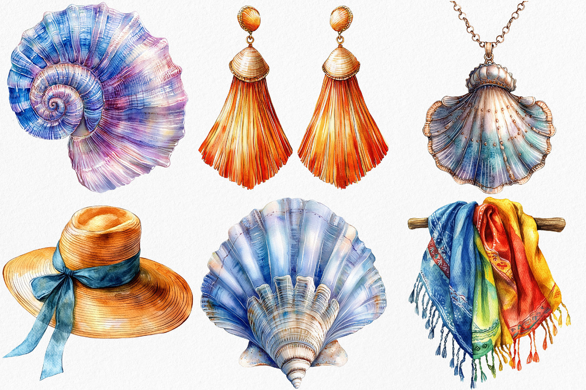 Boho Summer Fashion Coastal Clipart, an Illustration by Canvas Craft (Photo 2 of 7)