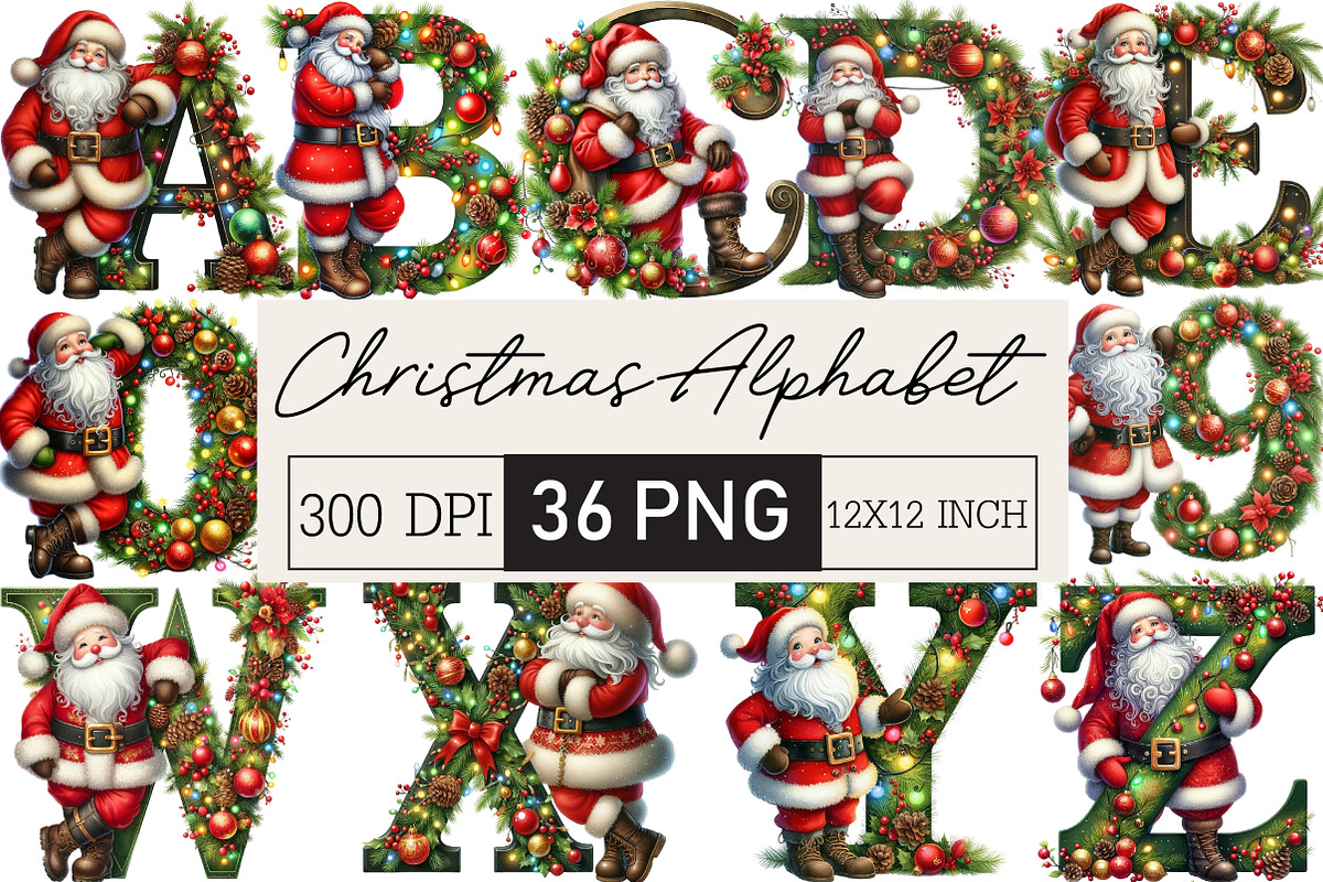 Christmas Alphabet PNG Santa Letters, an Illustration by Black Bird Studio (Photo 1 of 4)