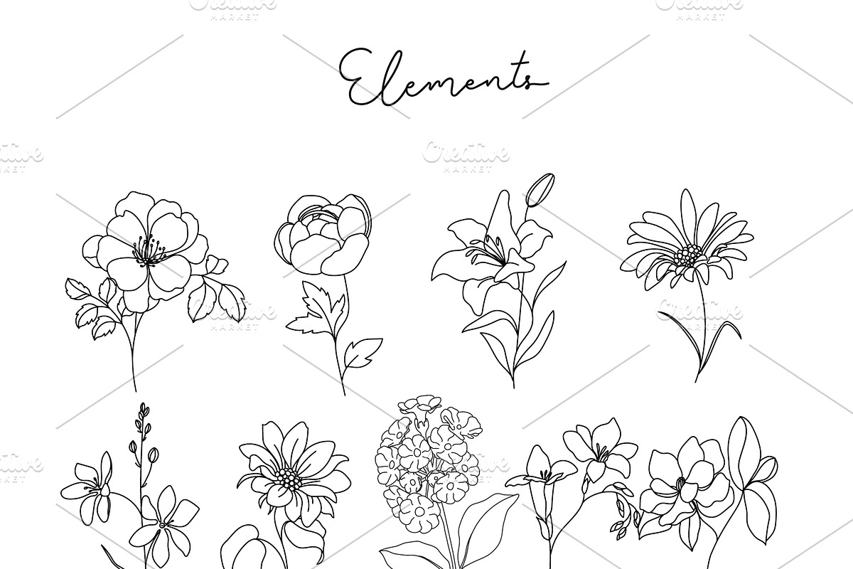 Minimal line flower botanical doodle, a Decorative Illustration by MooBeer (Photo 4 of 8)
