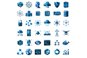 Low poly AI and tech logo collection