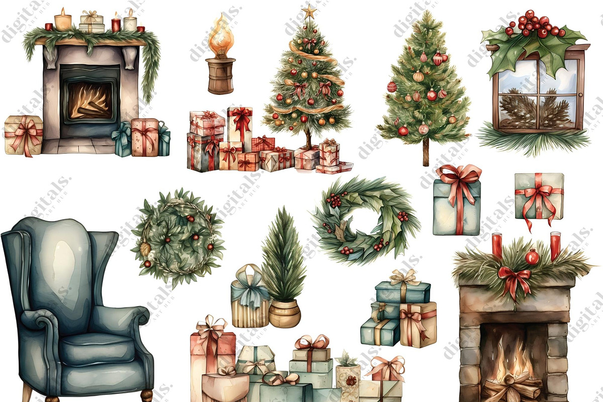 Watercolor Cozy Christmas Clipart, a Graphic by Digitals Art Hub (Photo 2 of 10)