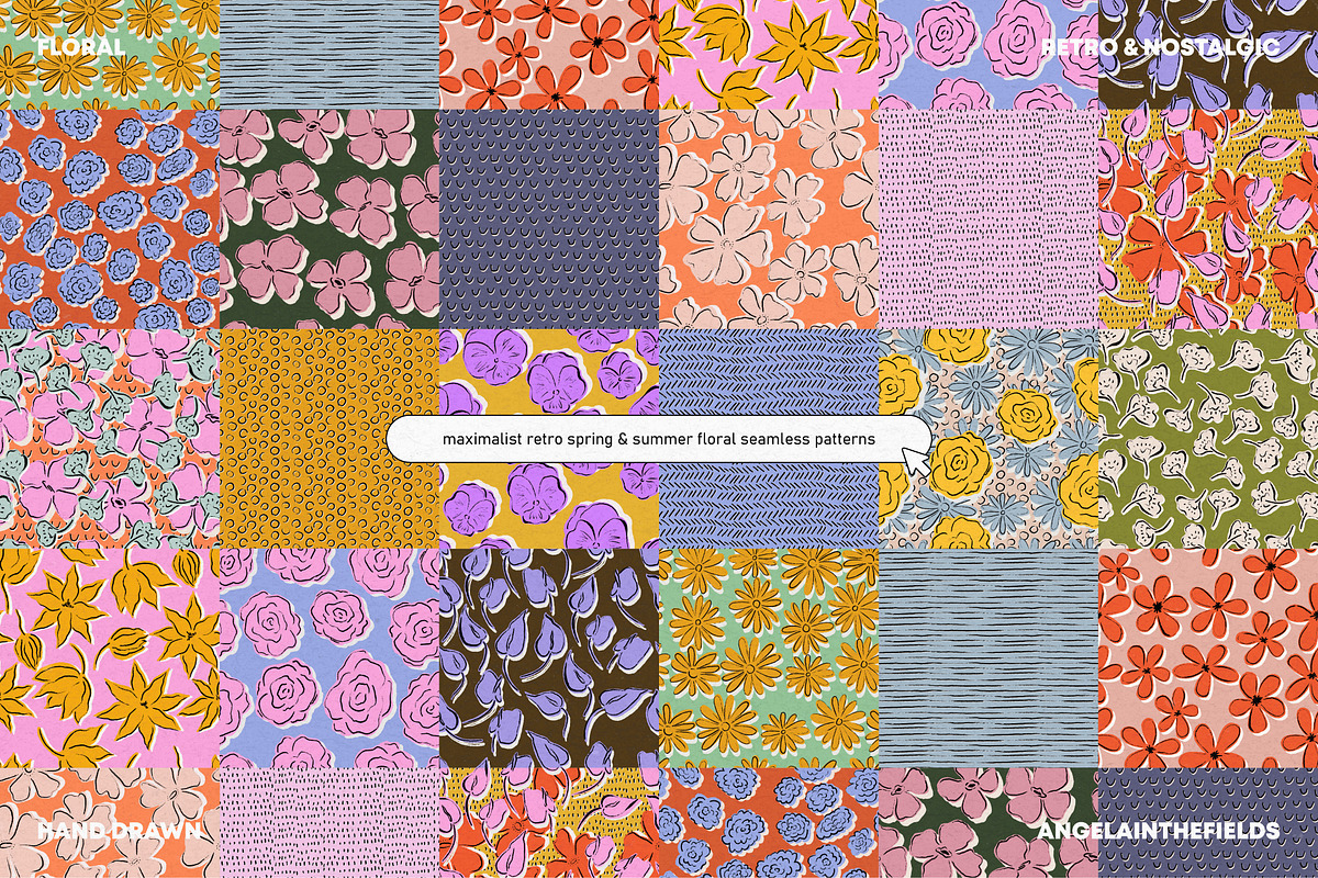 Spring Summer Floral Pattern Set, a Pattern Graphic by angelainthefields (Photo 3 of 6)