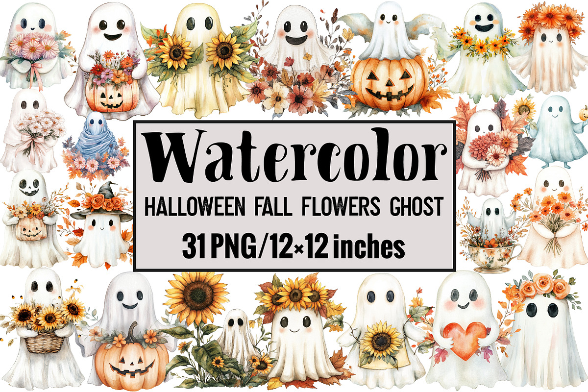 Halloween Fall Flowers Ghost, an Illustration by Design Market (Photo 1 of 3)