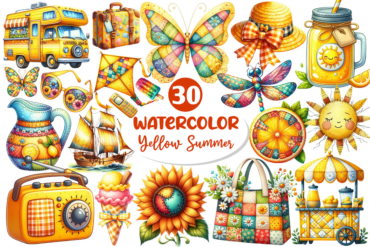 Yellow Patchwork Summer Clipart, an Illustration by Dream Creation (Photo 1 of 6)