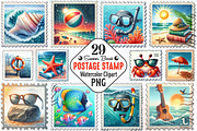 Summer Beach Postage Stamp Clipart, an Illustration by RobertsArt (Thumbnail 1 of 5)
