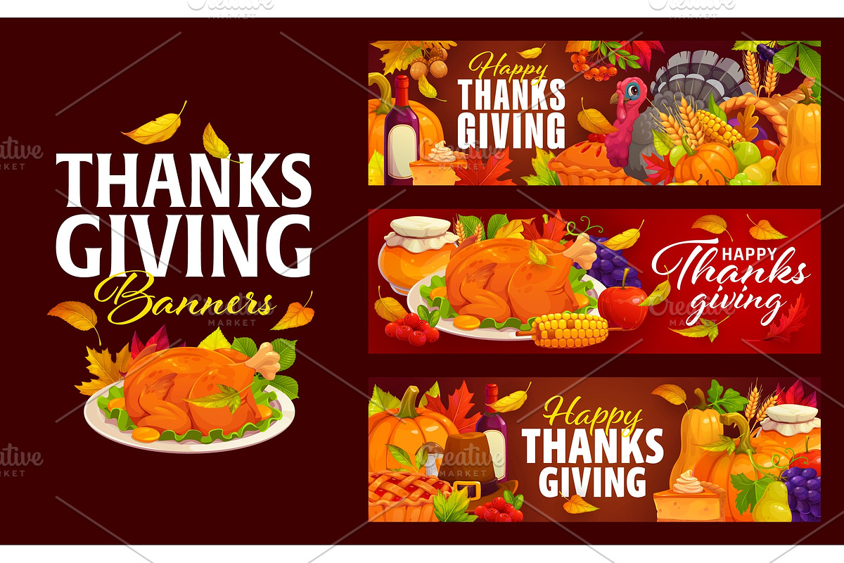 Happy Thanksgiving Day banners, a Seasonal Illustration by Seavector Studio (Photo 2 of 3)