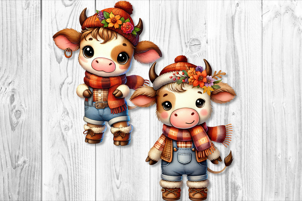 Cute Autumn Cow Clipart Sublimation, a Seasonal Illustration by V Design Creator (Photo 7 of 9)
