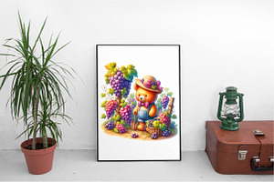 Bear In Grape Garden Clipart