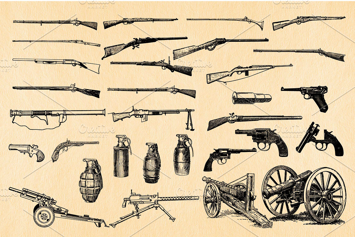 Vintage Firearm Illustrations Bundle, an Object Illustration by Seaquint (Photo 3 of 3)