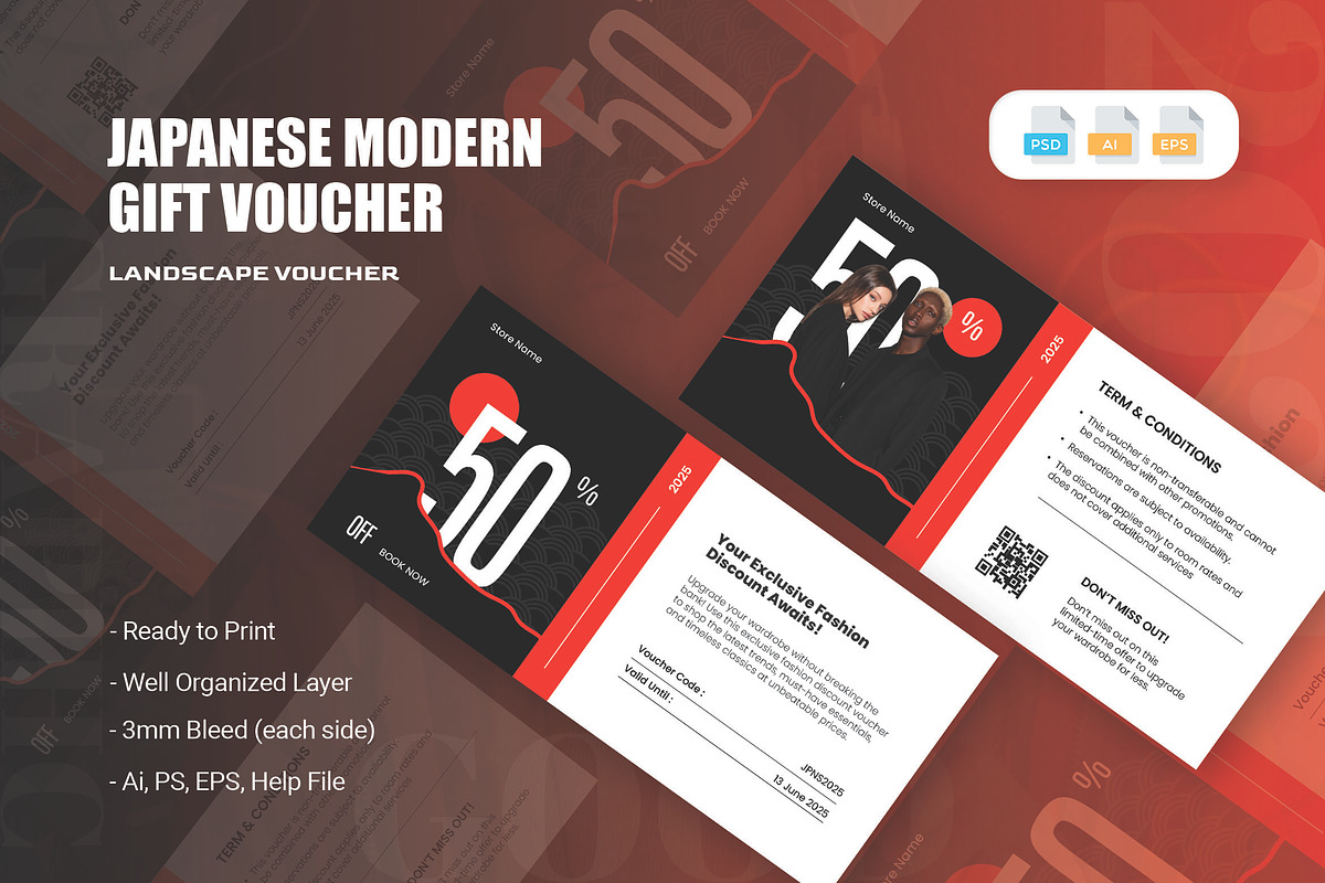 Japanese Modern - Gift Voucher, a Print Template by AQR Studio (Photo 1 of 2)