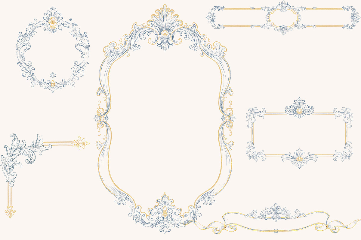 Blue&Gold Baroque Wedding Set, a Decorative Illustration by AlenaVlasko stock Market (Photo 5 of 9)