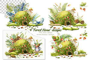 Forest Tea Time. Watercolor Clipart.