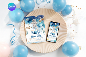 Astronaut Galaxy Baby Shower Invite, a Templates & Theme by Digital_Mind