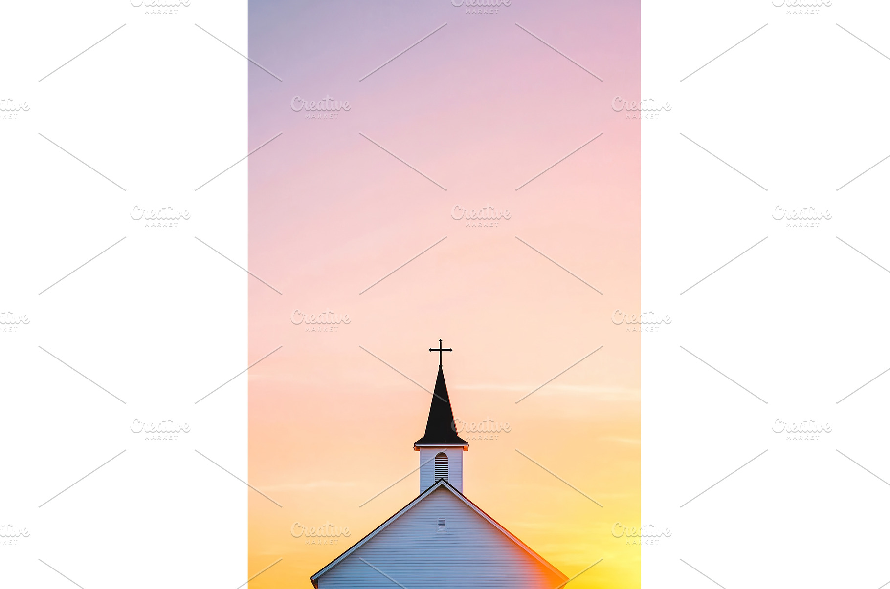 Sunset behind church steeple with, an Architecture Photo by Lermont51