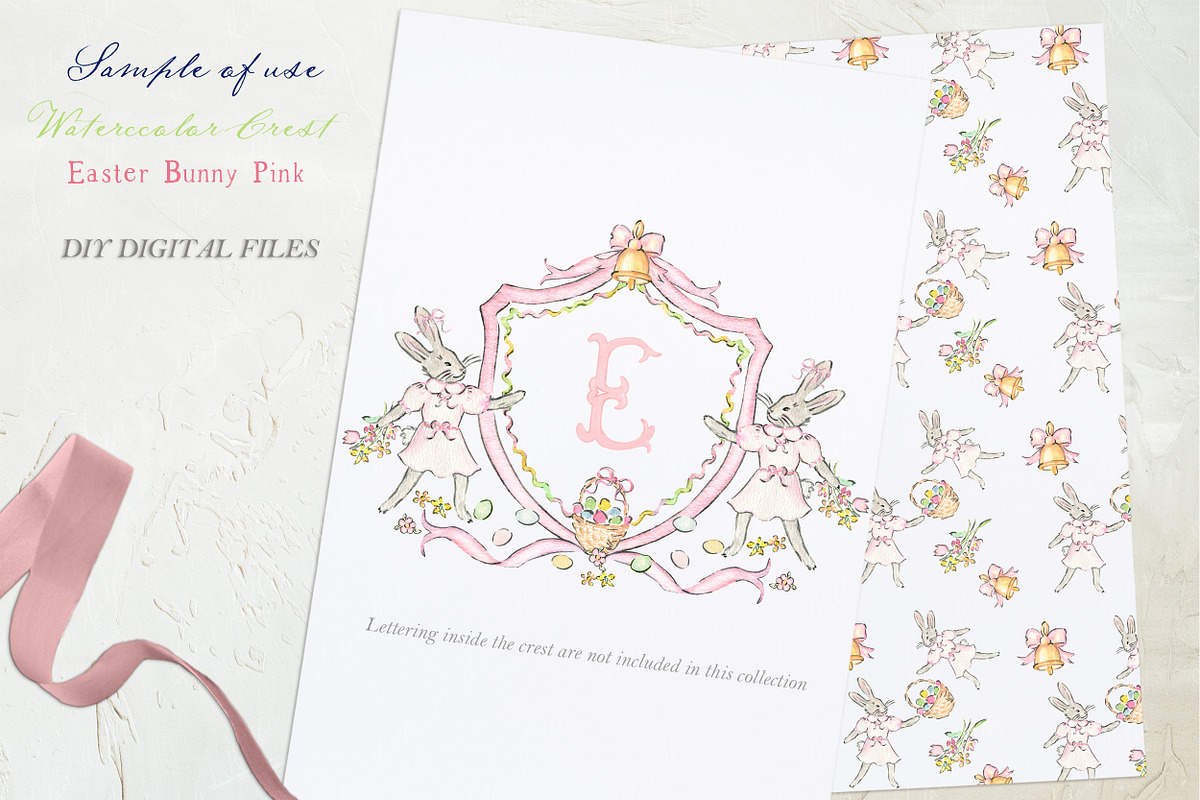 Easter Bunny Pink Watercolor Crest, a Graphic by LABFcreations (Photo 4 of 4)
