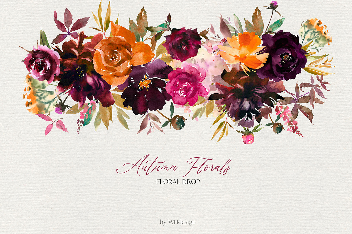 Autumn Florals Bright Fall Clipart, a Decorative Illustration by whiteheartdesign (Photo 3 of 7)