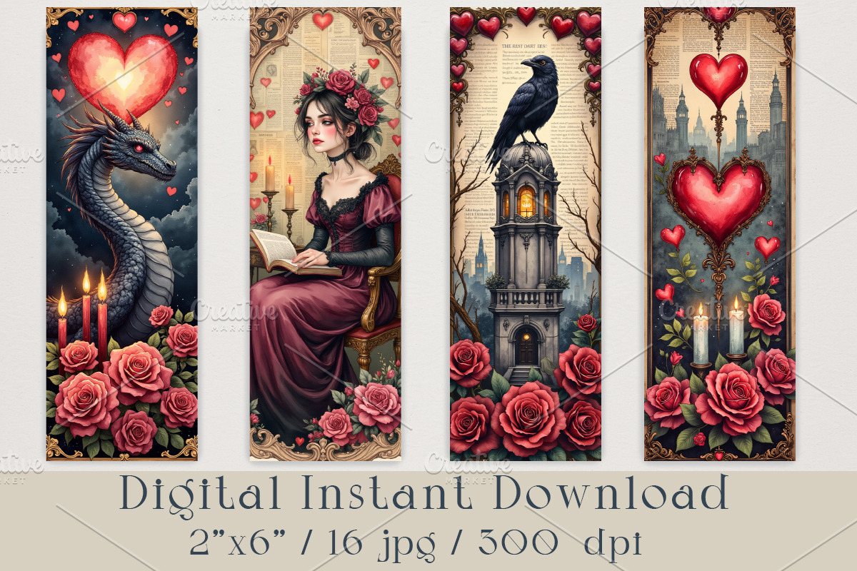 Romantic Gothic Valentine Bookmarks, a Decorative Illustration by GalaDesign03 (Photo 3 of 4)