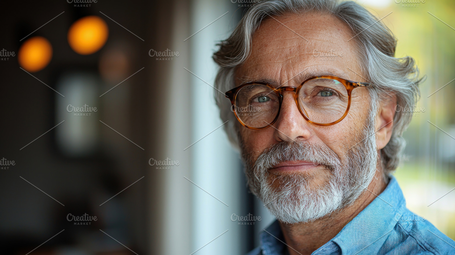 Confident mature man with gray hair and beard wearing glasses st, a Person Photo by José Manuel Gelpi
