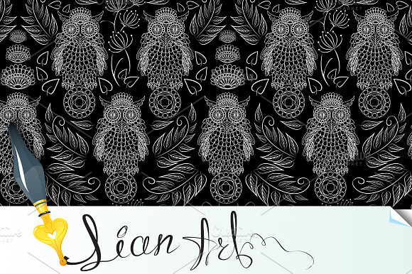 Seamless Pattern With Lace Owls