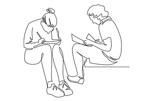 Students preparing to exams outline