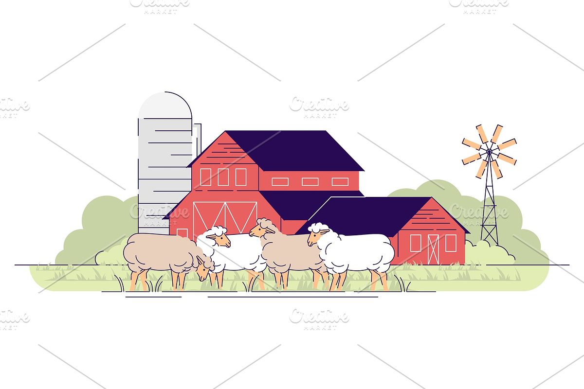 Sheep farm flat vector illustration, an Animal Illustration by IMG Visuals