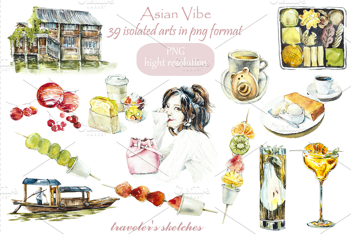 Watercolor Asian Vibe, an Object Illustration by Budogoshch (Photo 4 of 8)