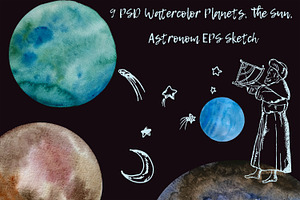 Astronomy, watercolor planets