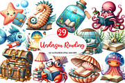 Undersea Reading Clipart, an Illustration by Watercolor design (Thumbnail 1 of 4)
