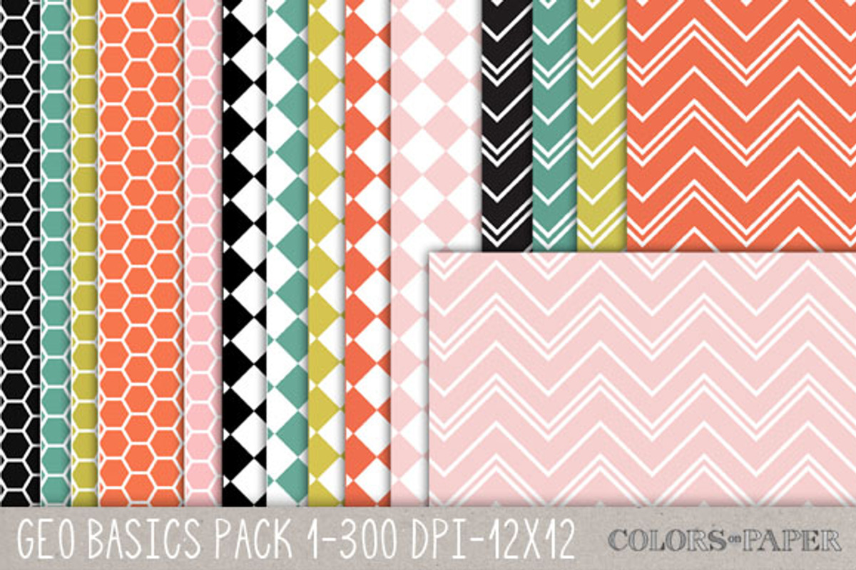 Geo Basics Pk. 1 Digital Papers, a Pattern Graphic by Colors on Paper