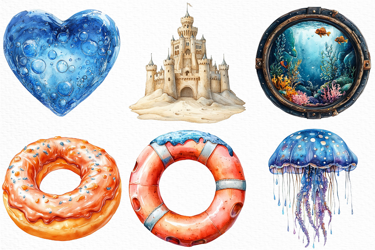 Watercolor Ocean Lover Clipart, an Illustration by Craft Nest (Photo 2 of 6)
