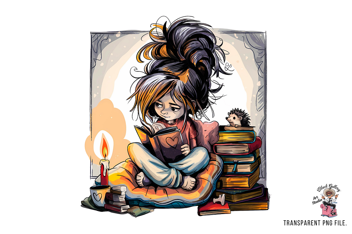 Bookish Girl Reading Clipart Bundle, a Graphic by Clipart Bloom (Photo 6 of 10)